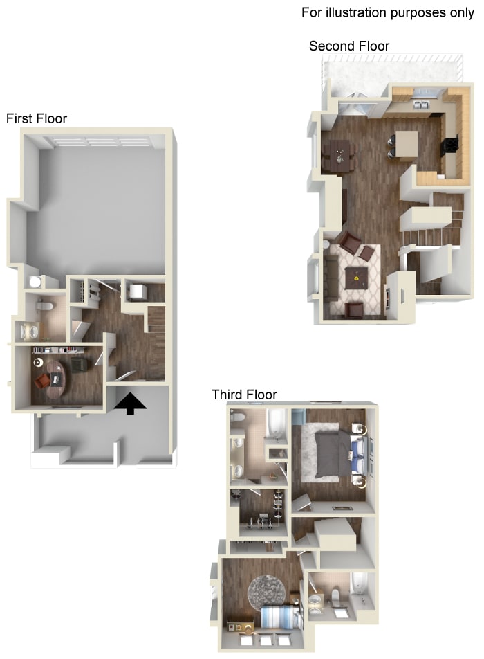 3 Bed - 2.5 Bath Floorplan 3 Bed - 2.5 Bath Floorplan at Ontario Town Square Townhomes Apartments, 380 East Bluebird Privado, Ontario